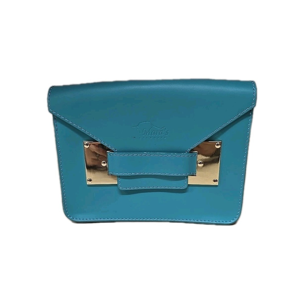 Mara's Taormina Italy Teal Leather Envelope Clutch Handbag Gold Hardware Small